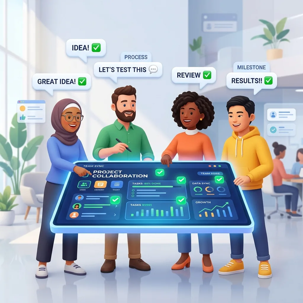 Illustration de la communauté de bêta-testeurs avec des avatars discutant